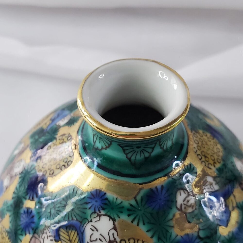 Antique Japanese Kutani Ware Aoki Mokumei Flower Porcelain Vase 4" Tall Gilt - Picture 13 of 14